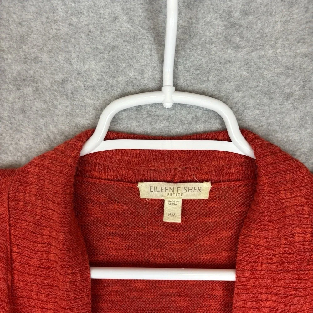 Eileen Fisher Womens Sz Petite PM Linen Blend Open Front Cardigan Sweater Orange - Picture 2 of 7